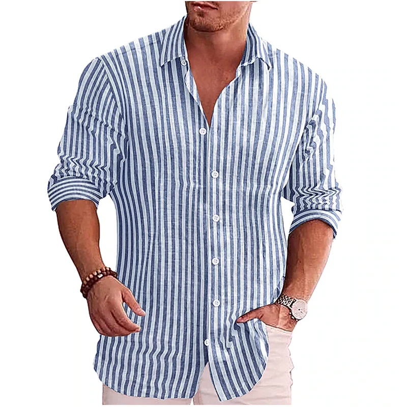 Footmax Men's Formal Dress Shirt - Long Sleeve Button Down with Striped Collar S-5XL