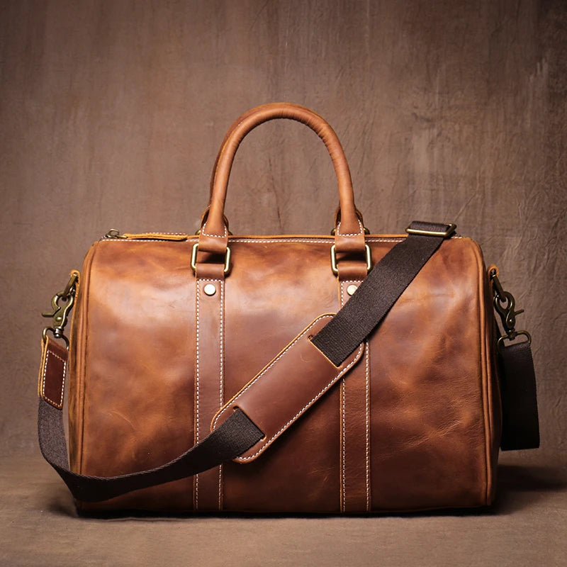 Footmax GURO Genuine Leather Travel Bag - Premium Cowhide Weekend Duffle - footmaxldn