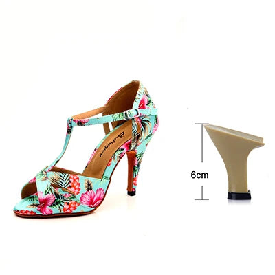 Footmax Tropical Print Satin Salsa Dance Shoes - Women's Latin Ballroom Sandals - footmaxldn