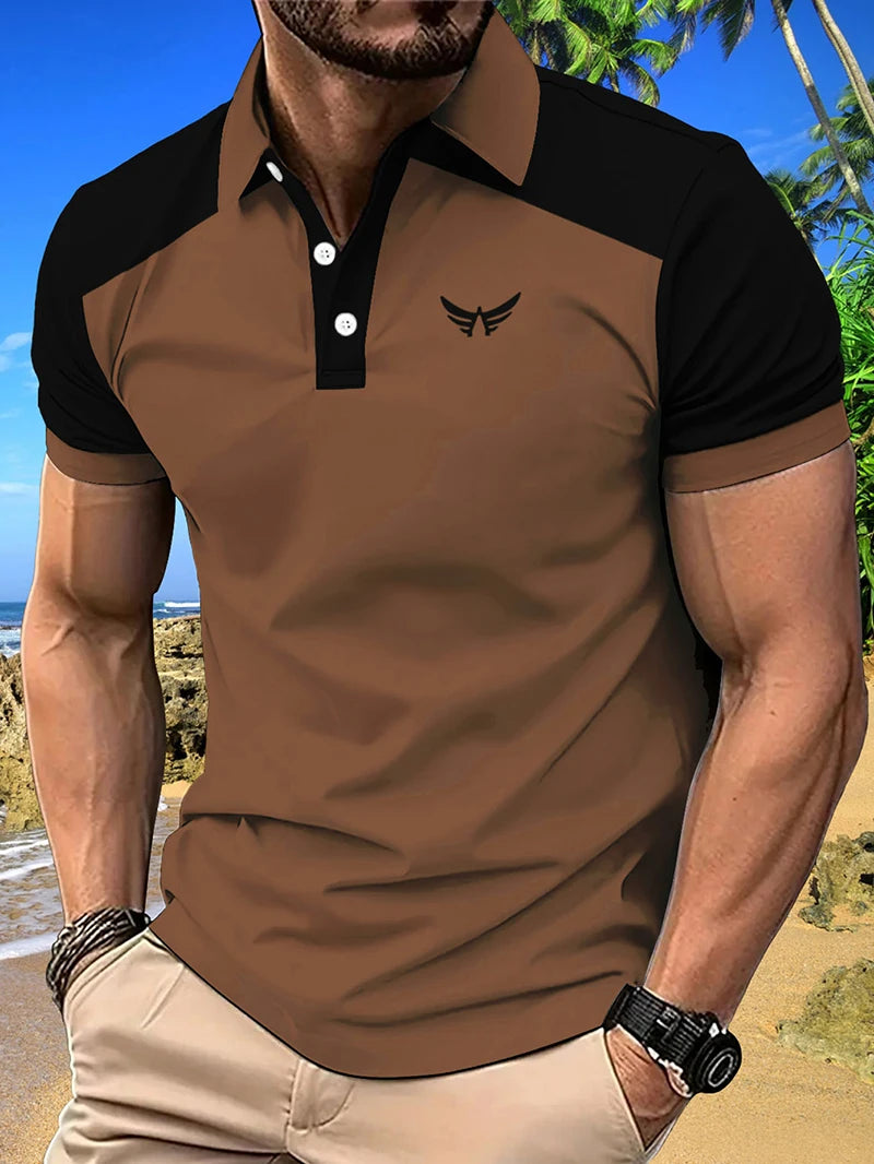 Footmax Men's Digital Print Polo Shirt - Summer Short Sleeve Collar Button Design - footmaxldn
