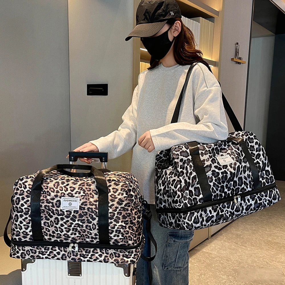 Leopard Printing Travel Bag, Large Capacity Sports Gym Bag With Independent Shoe Compartment, Weekend overnight Duffel Bag - footmaxldn