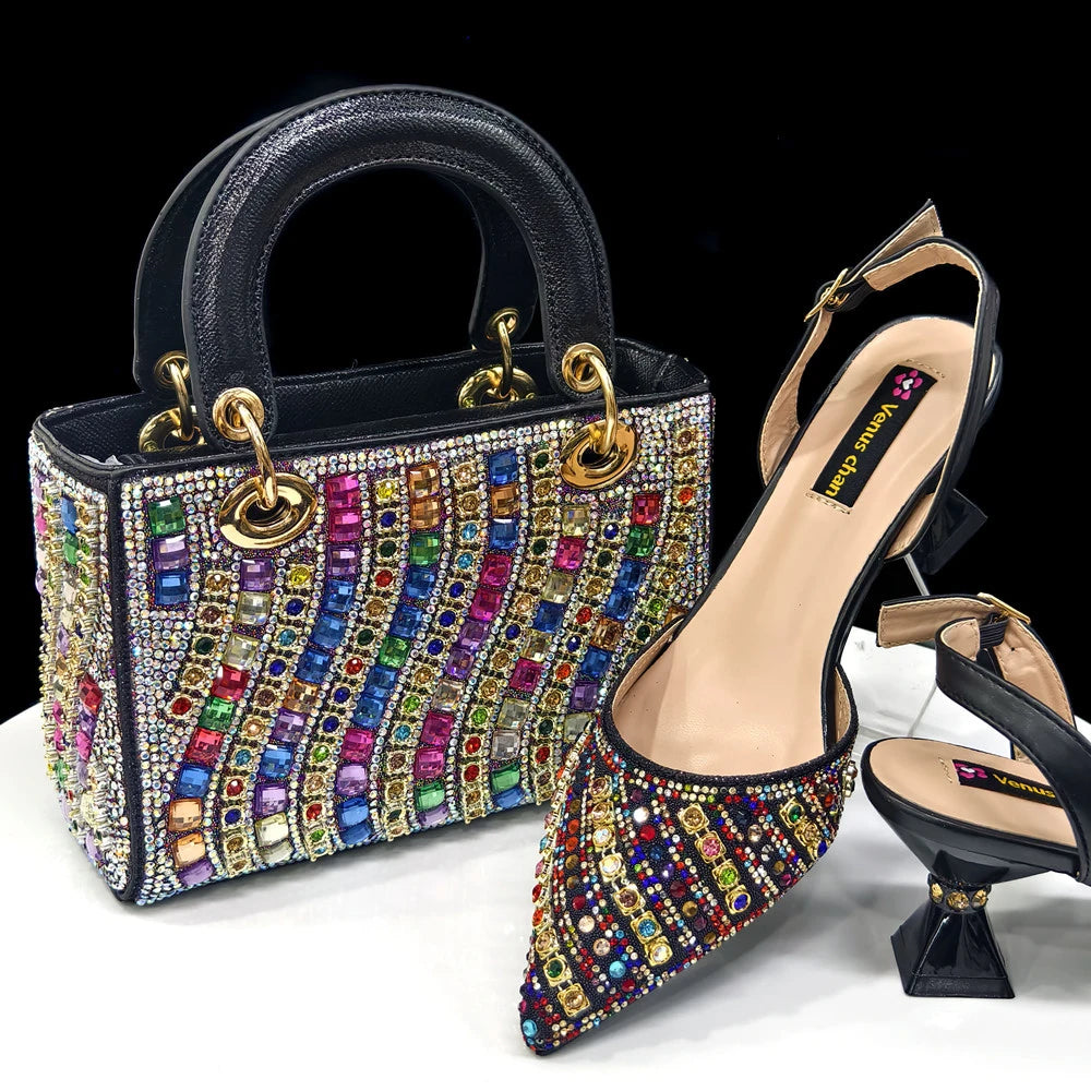 Footmax Fuchsia Rhinestone Heel Shoes & Bag Set - Italian Fashion 2025 - footmaxldn