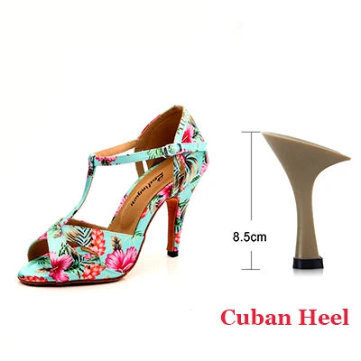 Footmax Tropical Print Satin Salsa Dance Shoes - Women's Latin Ballroom Sandals - footmaxldn