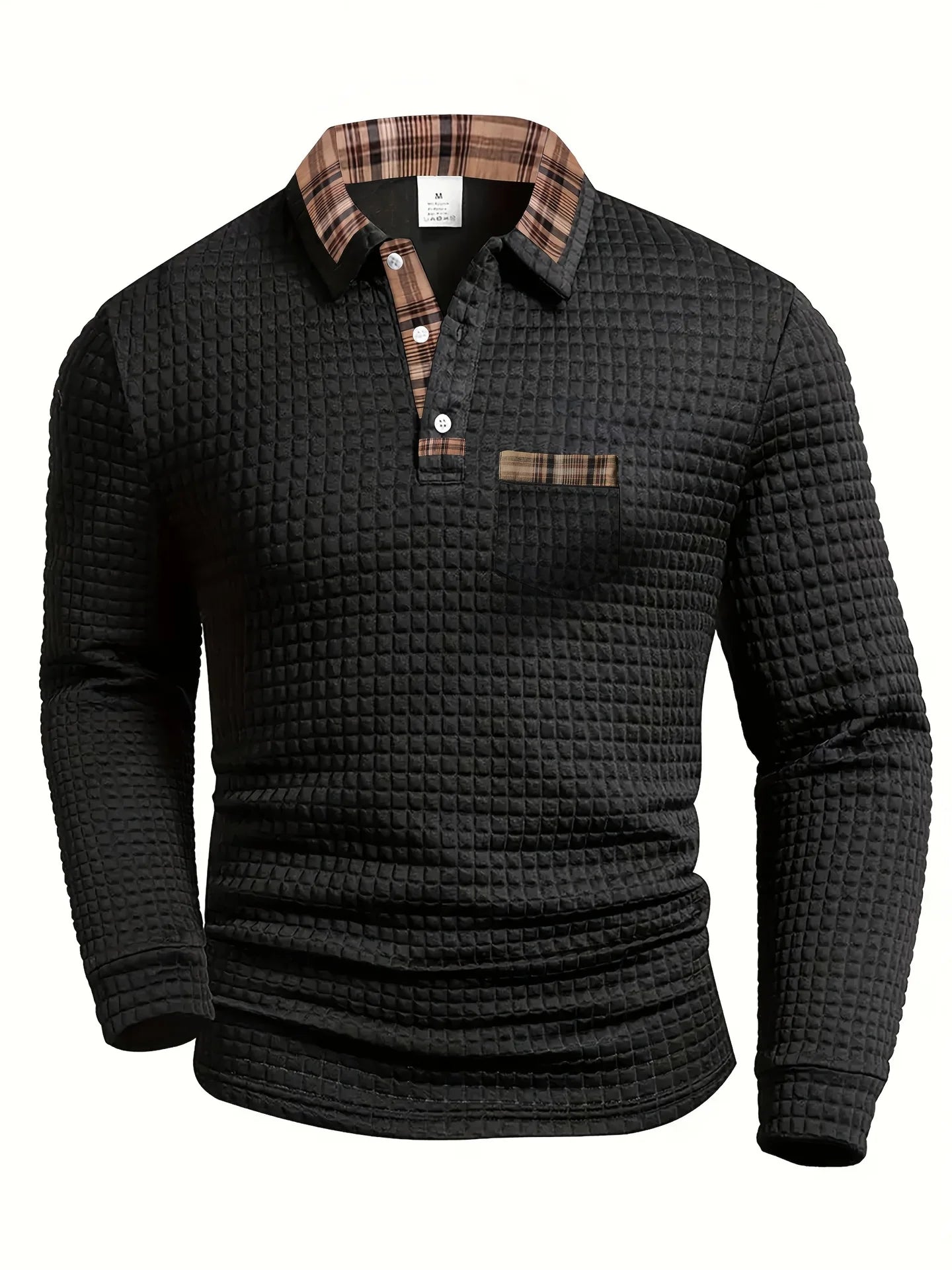 Footmax Men's Polka Dot Jacquard Polo Shirt - Long Sleeve Autumn Winter Casual Fit - footmaxldn