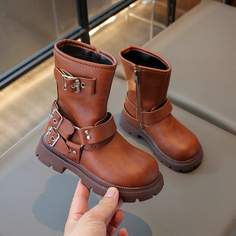 2025 Autumn Winter New Children Leather Shoes for Girls Fashion British Style Soft Bottom Anti-slippery Versatile Short Boots - footmaxldn