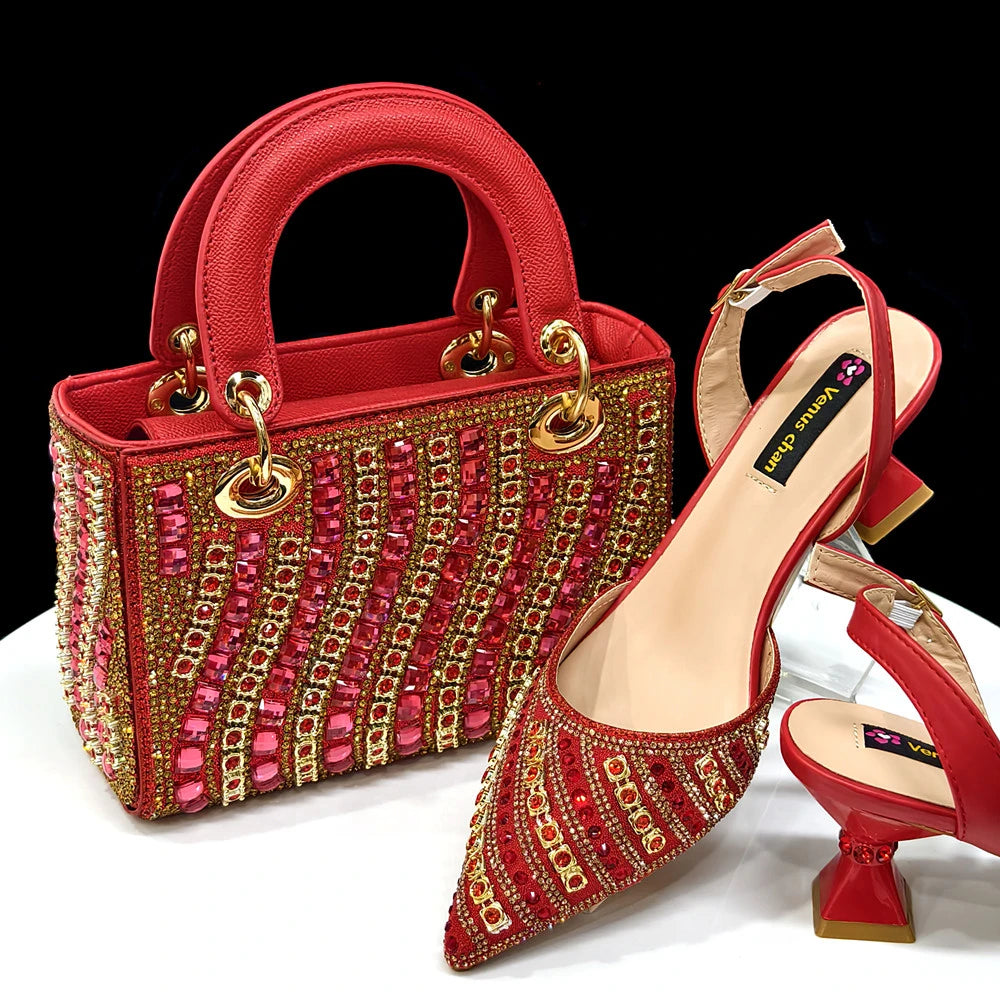 Footmax Fuchsia Rhinestone Heel Shoes & Bag Set - Italian Fashion 2025 - footmaxldn