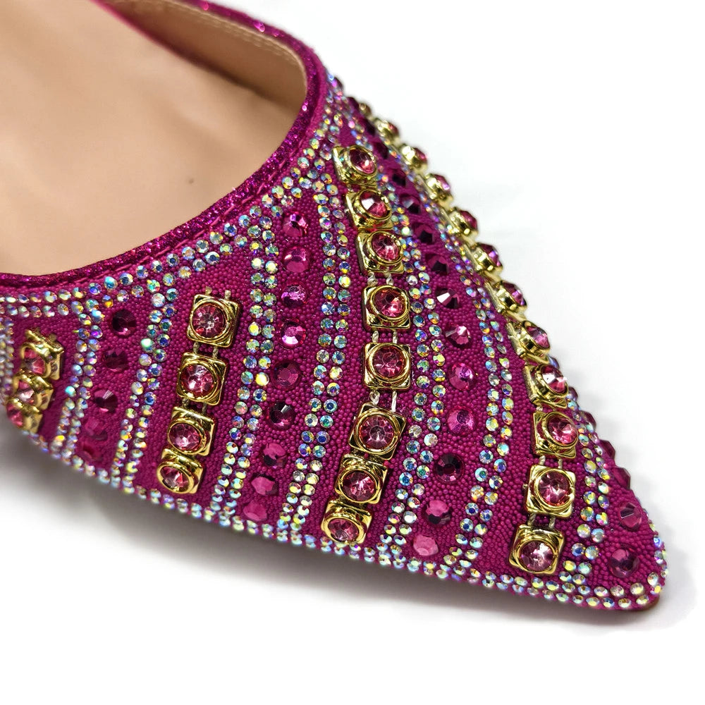 Footmax Fuchsia Rhinestone Heel Shoes & Bag Set - Italian Fashion 2025 - footmaxldn