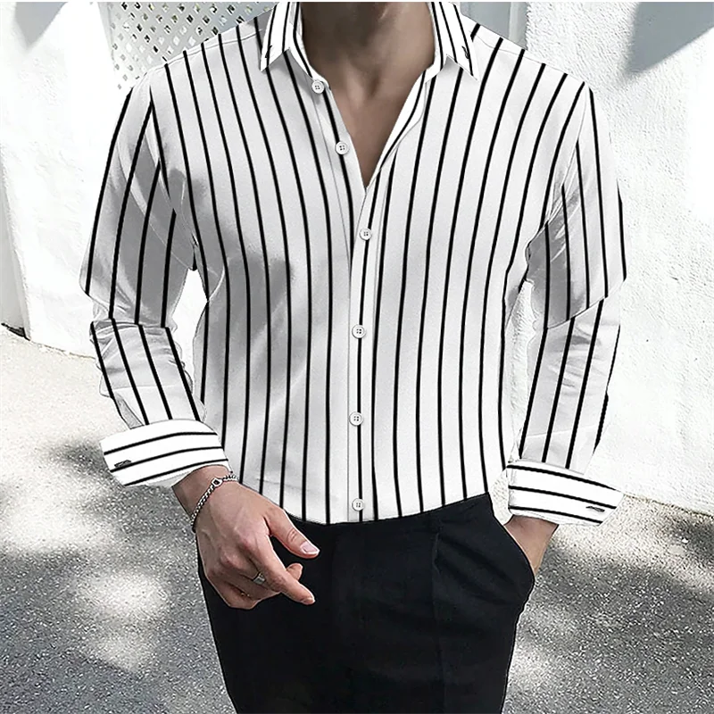 Footmax Men's Formal Dress Shirt - Long Sleeve Button Down with Striped Collar S-5XL