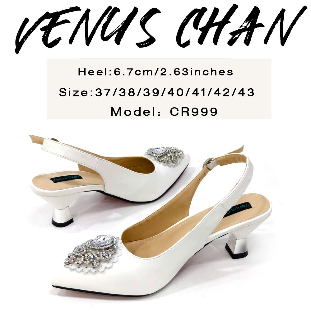 2024Sweet Party Style African Women's Shoes Bags Rhinestone Embellished Pointed Toe Heels Square Clutch Bag