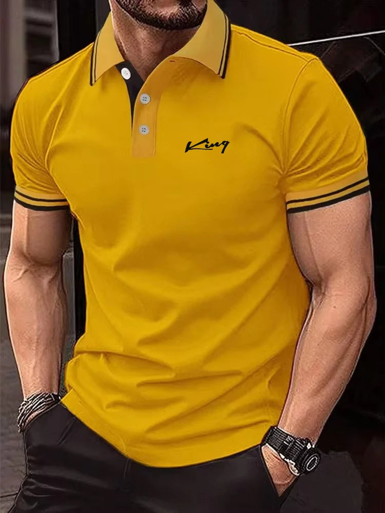 Footmax Men's Color Block Golf Shirt - Casual Short Sleeve Polo with Stretch - footmaxldn