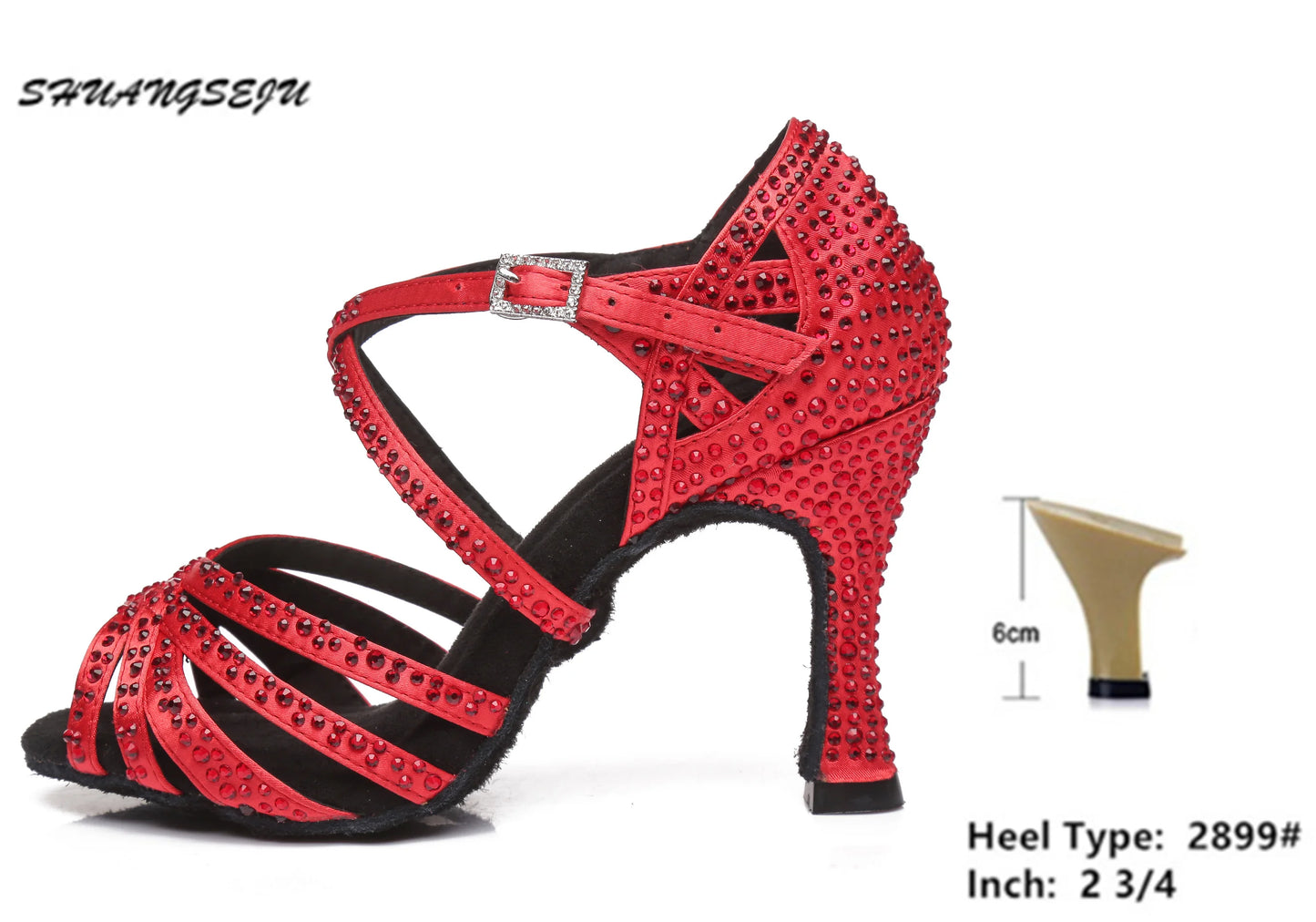 SHUANGSEJU 2025 New Latin Dance Shoes Female Hot Diamond Dance Shoes National Standard Salsa Cha Cha Dance Shoes 6-7.5-9cm Heel - footmaxldn