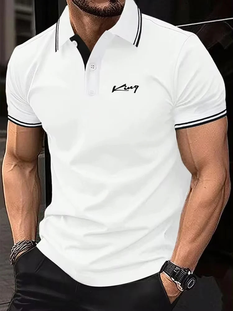 Footmax Men's Color Block Golf Shirt - Casual Short Sleeve Polo with Stretch - footmaxldn