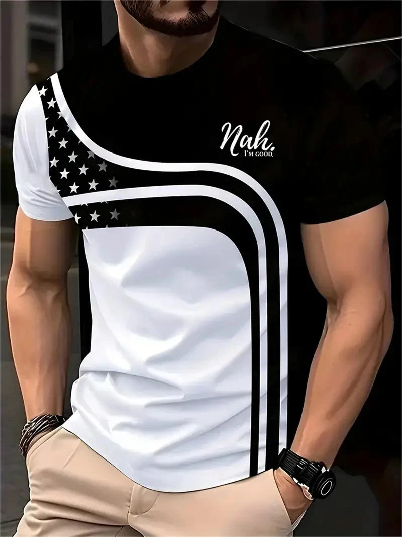 Footmax Men's Striped Gradient T-Shirt - Summer Outdoor Oversize Loose Fit Round Neck - footmaxldn