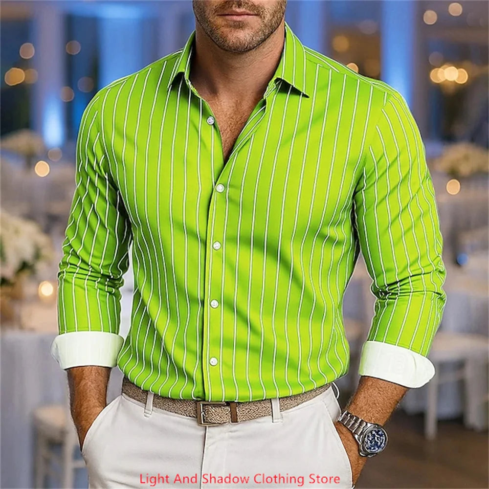 Footmax Men's Striped Business Casual Long Sleeve Shirt - Premium Comfort Dress Shirt