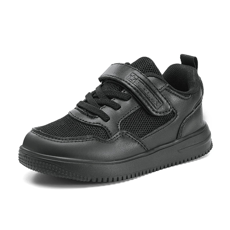 Footmax Kids Black Sports Shoes - Non-Slip Lightweight Tennis Trainers for Boys & Girls - footmaxldn