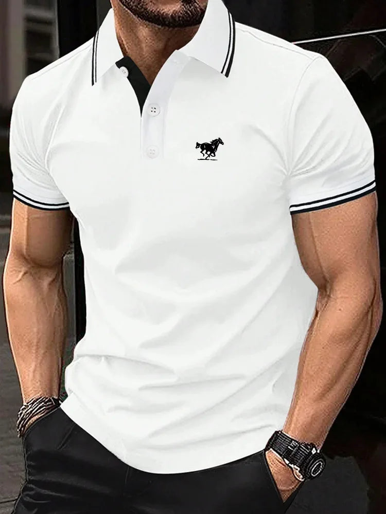 Footmax Men's Color Block Golf Shirt - Casual Short Sleeve Polo with Stretch - footmaxldn