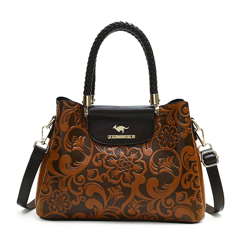 Large Capaci Leather Handbag Women's Bag 2025 New Cowhide Single oulder Bag Retro Ethnic Sle Mom Bag Crossbody Bag