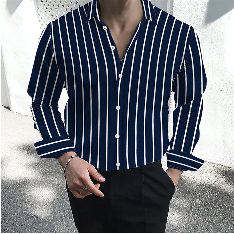 Footmax Men's Formal Dress Shirt - Long Sleeve Button Down with Striped Collar S-5XL