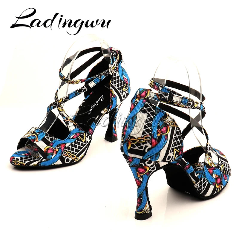 Footmax Women's Latin Dance Shoes - Black Cuban Heel Ballroom Sandals - footmaxldn