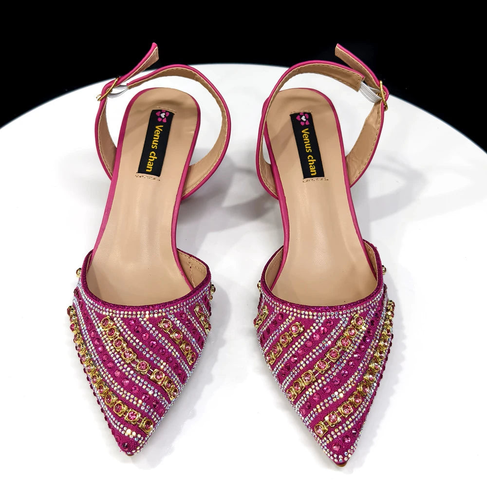 Footmax Fuchsia Rhinestone Heel Shoes & Bag Set - Italian Fashion 2025 - footmaxldn