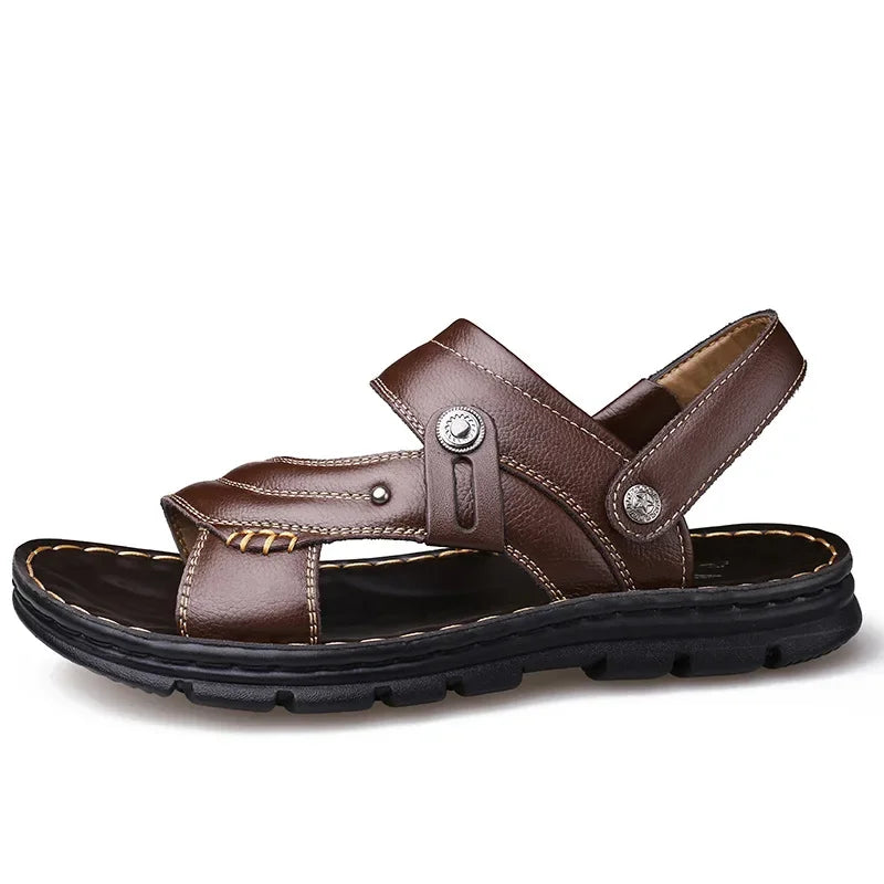 Mens Slippers Genuine Leather Casual - FOOTMAX