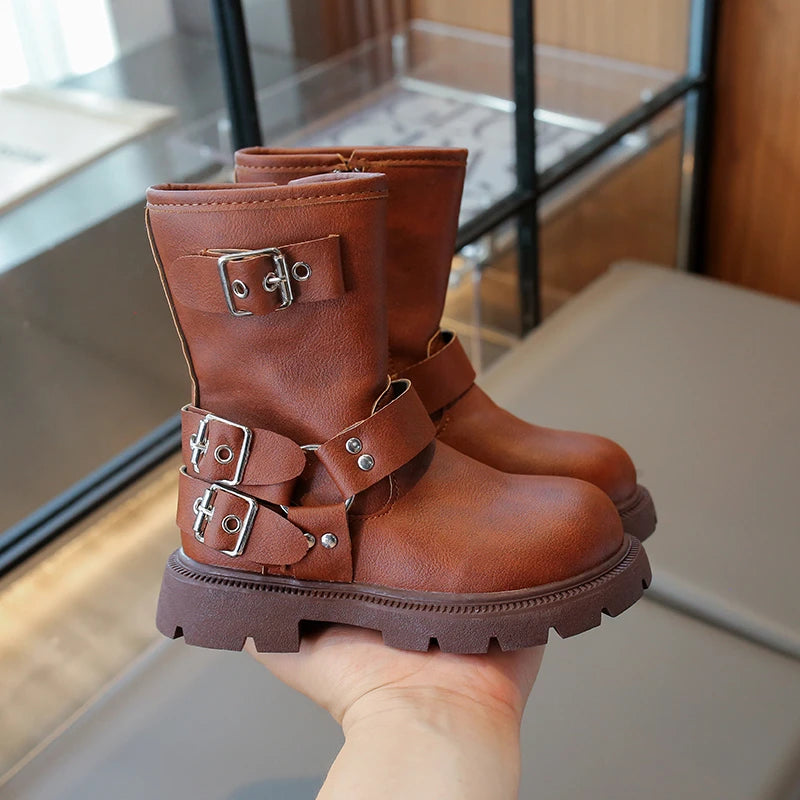 2025 Autumn Winter New Children Leather Shoes for Girls Fashion British Style Soft Bottom Anti-slippery Versatile Short Boots - footmaxldn