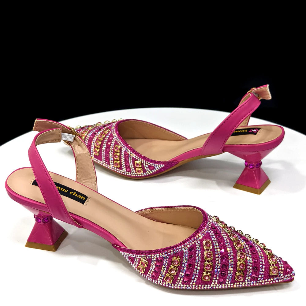 Footmax Fuchsia Rhinestone Heel Shoes & Bag Set - Italian Fashion 2025 - footmaxldn