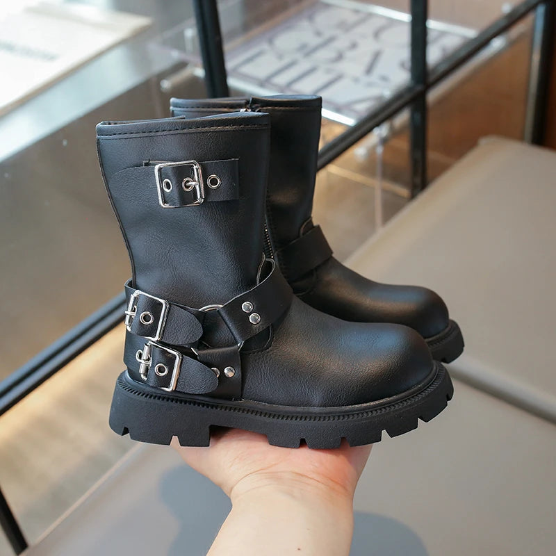 2025 Autumn Winter New Children Leather Shoes for Girls Fashion British Style Soft Bottom Anti-slippery Versatile Short Boots - footmaxldn