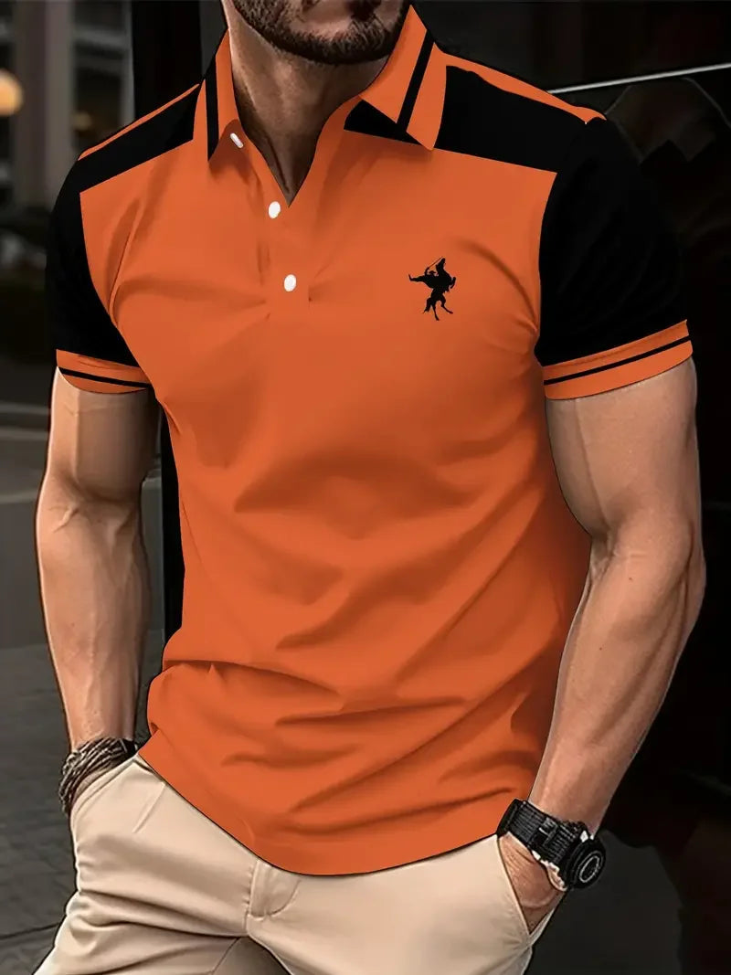 Footmax Men's Color Block Golf Shirt - Casual Short Sleeve Polo with Stretch - footmaxldn