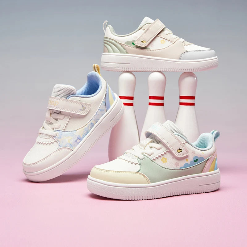 Xtep Kids Skateboarding Shoes - Girls Spring Leather Non-Slip Fashion Sneakers - footmaxldn