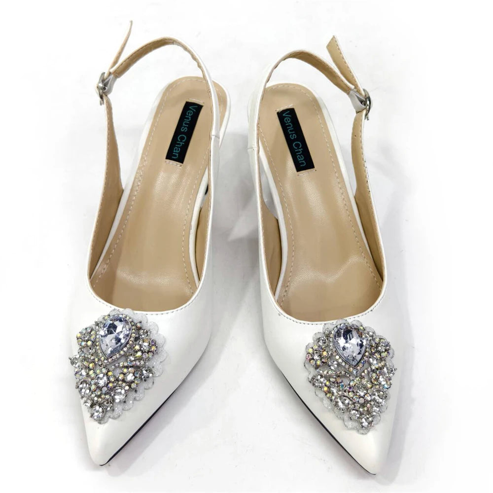 2024Sweet Party Style African Women's Shoes Bags Rhinestone Embellished Pointed Toe Heels Square Clutch Bag