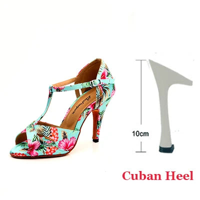 Footmax Tropical Print Satin Salsa Dance Shoes - Women's Latin Ballroom Sandals - footmaxldn