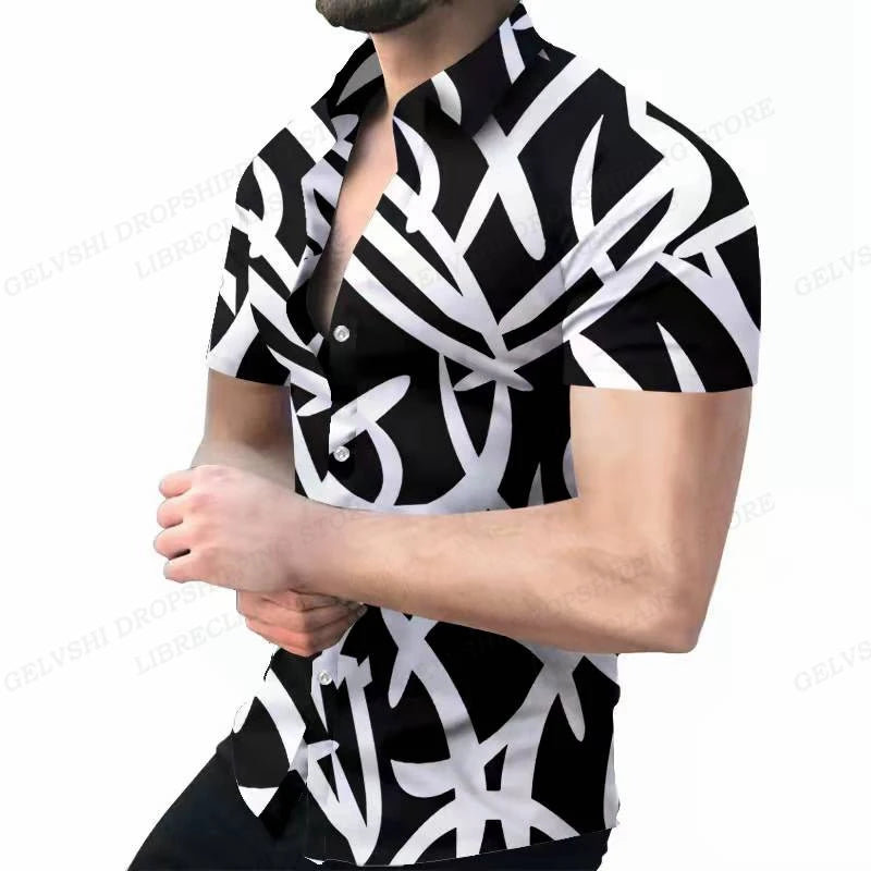 Footmax Men's Geometric 3D Print Hawaiian Shirt - Short Sleeve Beach Shirt