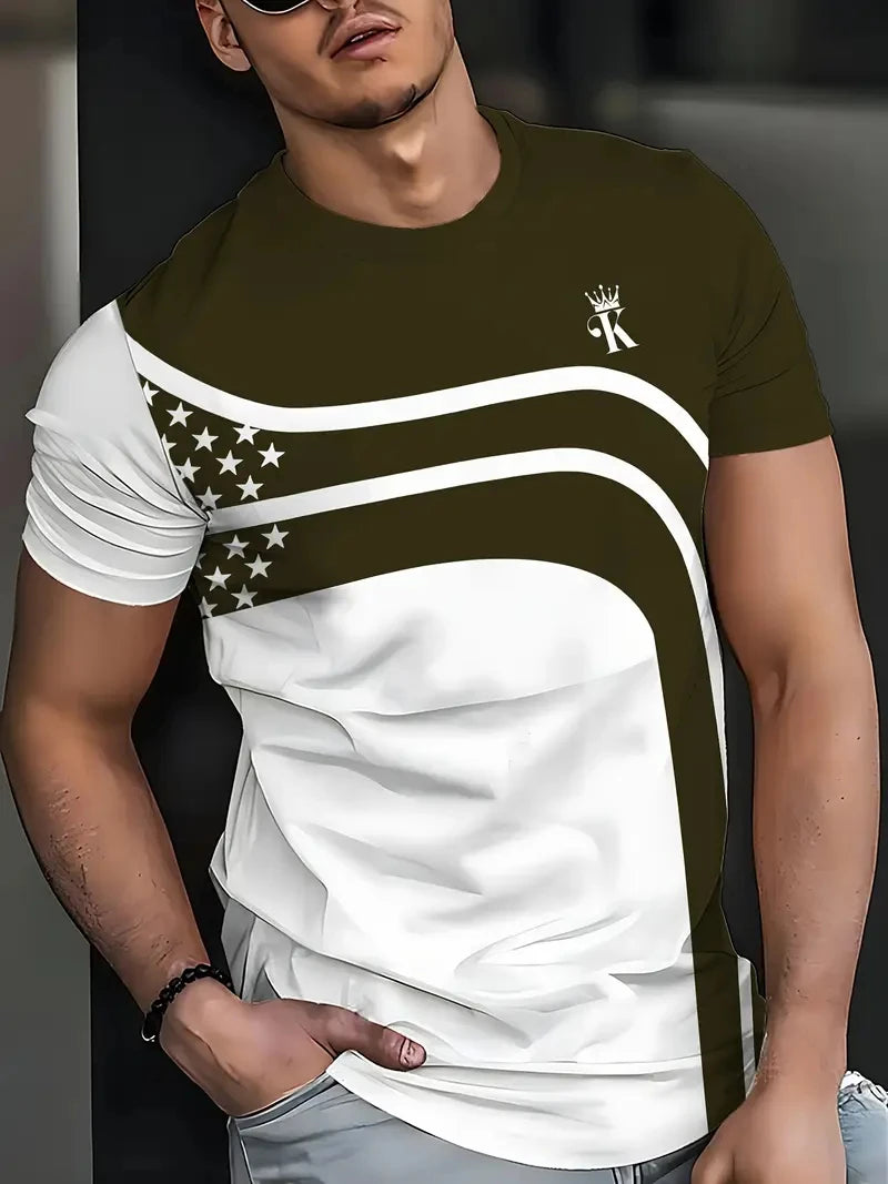 Footmax Men's Striped Gradient T-Shirt - Summer Outdoor Oversize Loose Fit Round Neck - footmaxldn