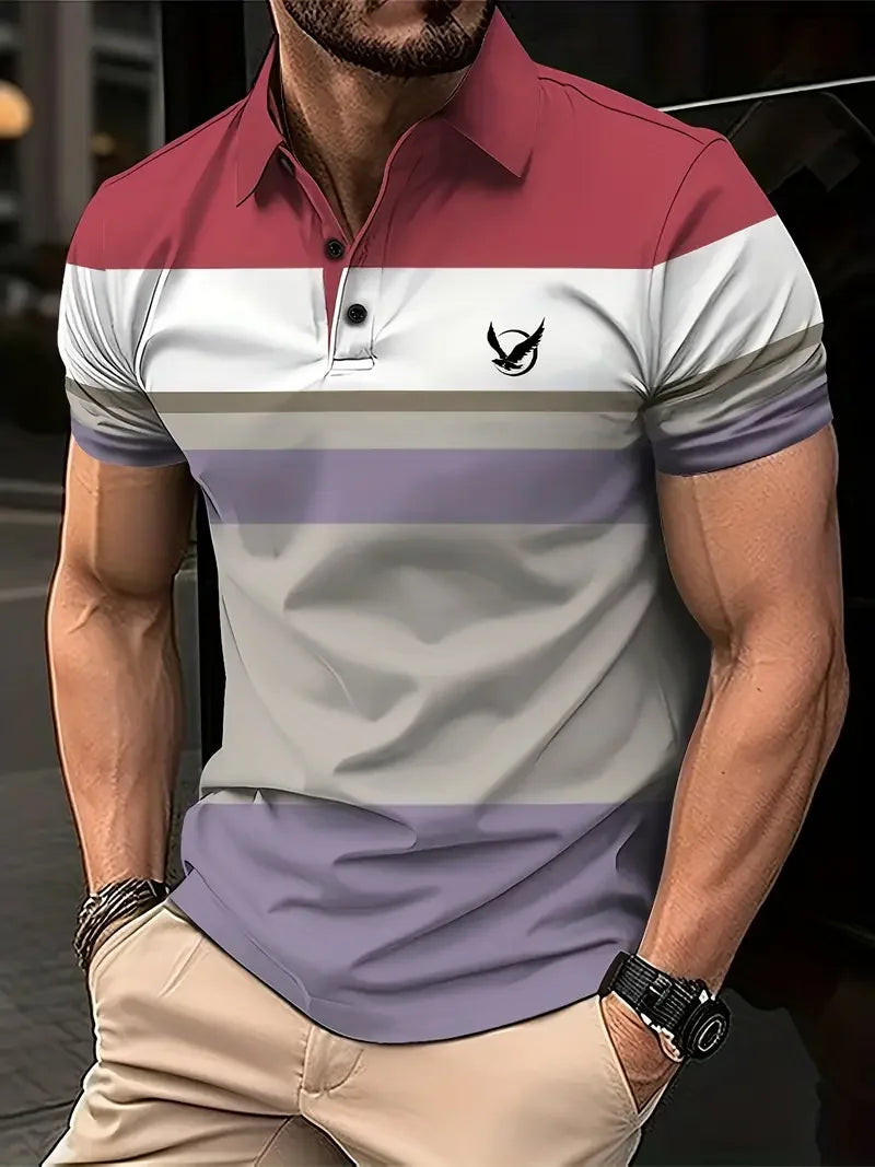 Footmax Men's Bird Pattern 3D Print Polo Shirt - Casual Short Sleeve Button Up - footmaxldn