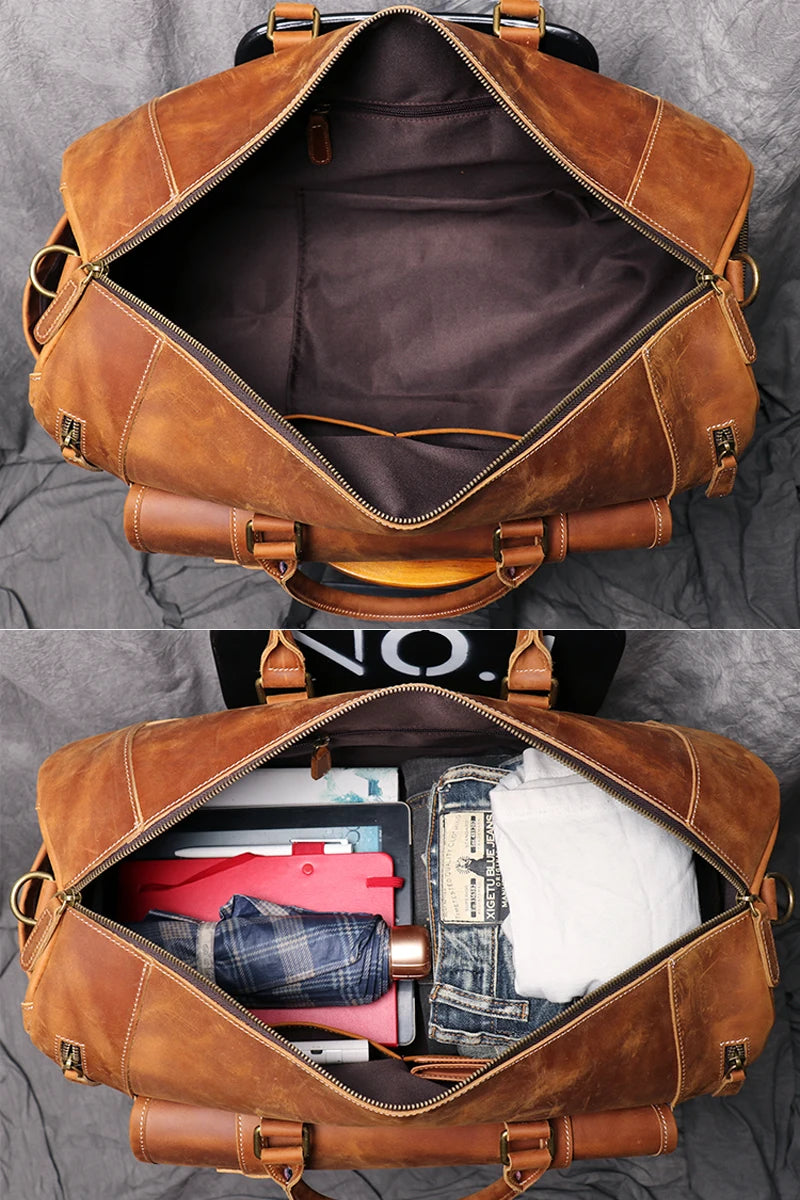 Footmax MUNUKI Vintage Leather Travel Bag - Large Genuine Crazy Horse Duffle - footmaxldn