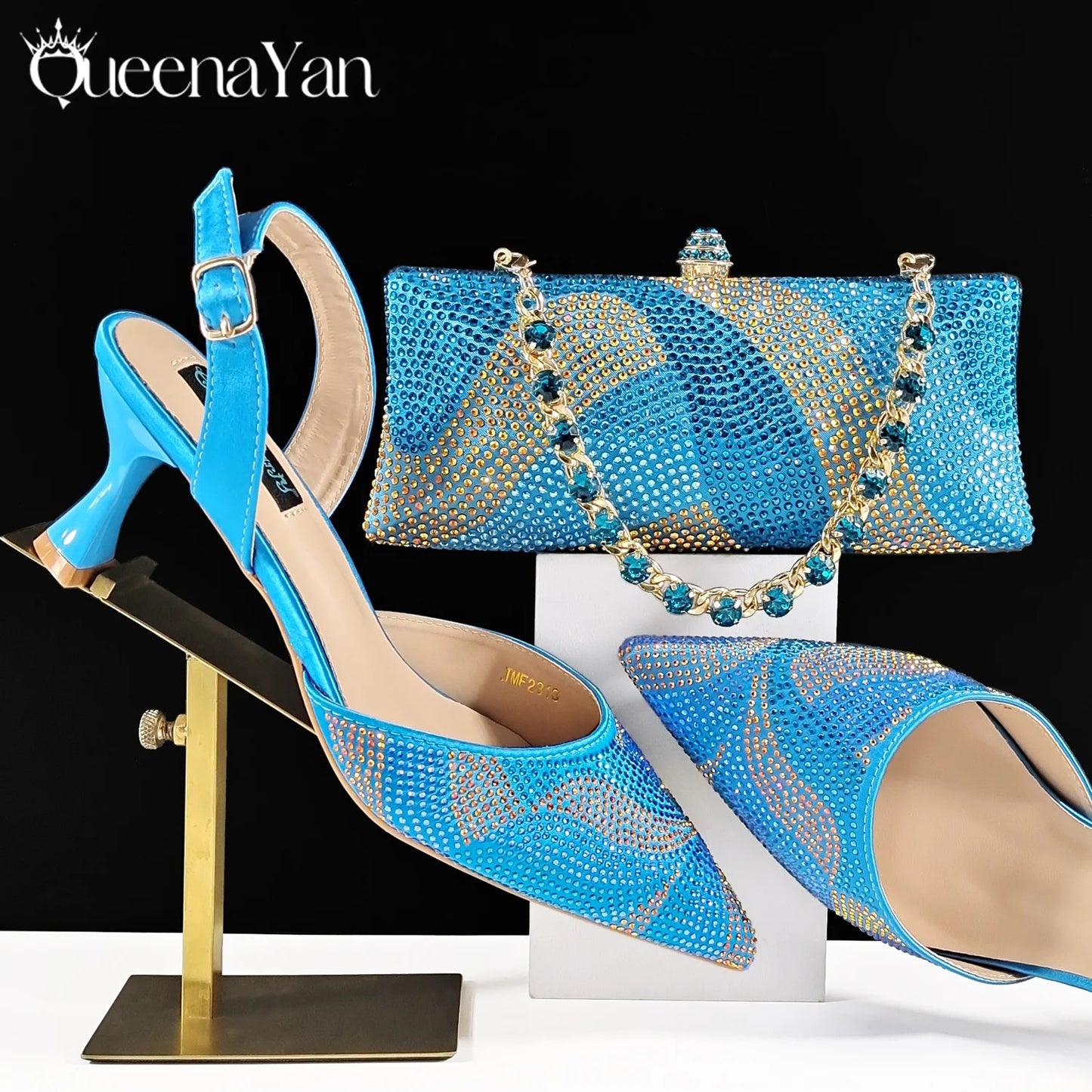 Footmax Black Gold Dazzling Heels & Clutch Set - Festive Elegance Collection - footmaxldn