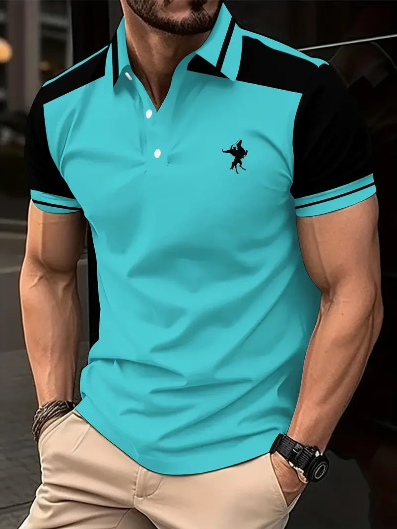Footmax Men's Color Block Golf Shirt - Casual Short Sleeve Polo with Stretch - footmaxldn