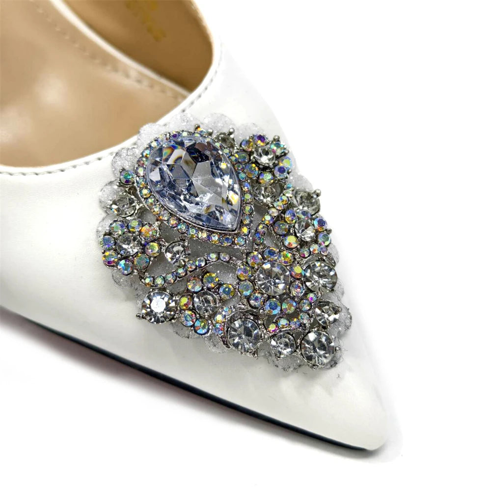2024Sweet Party Style African Women's Shoes Bags Rhinestone Embellished Pointed Toe Heels Square Clutch Bag
