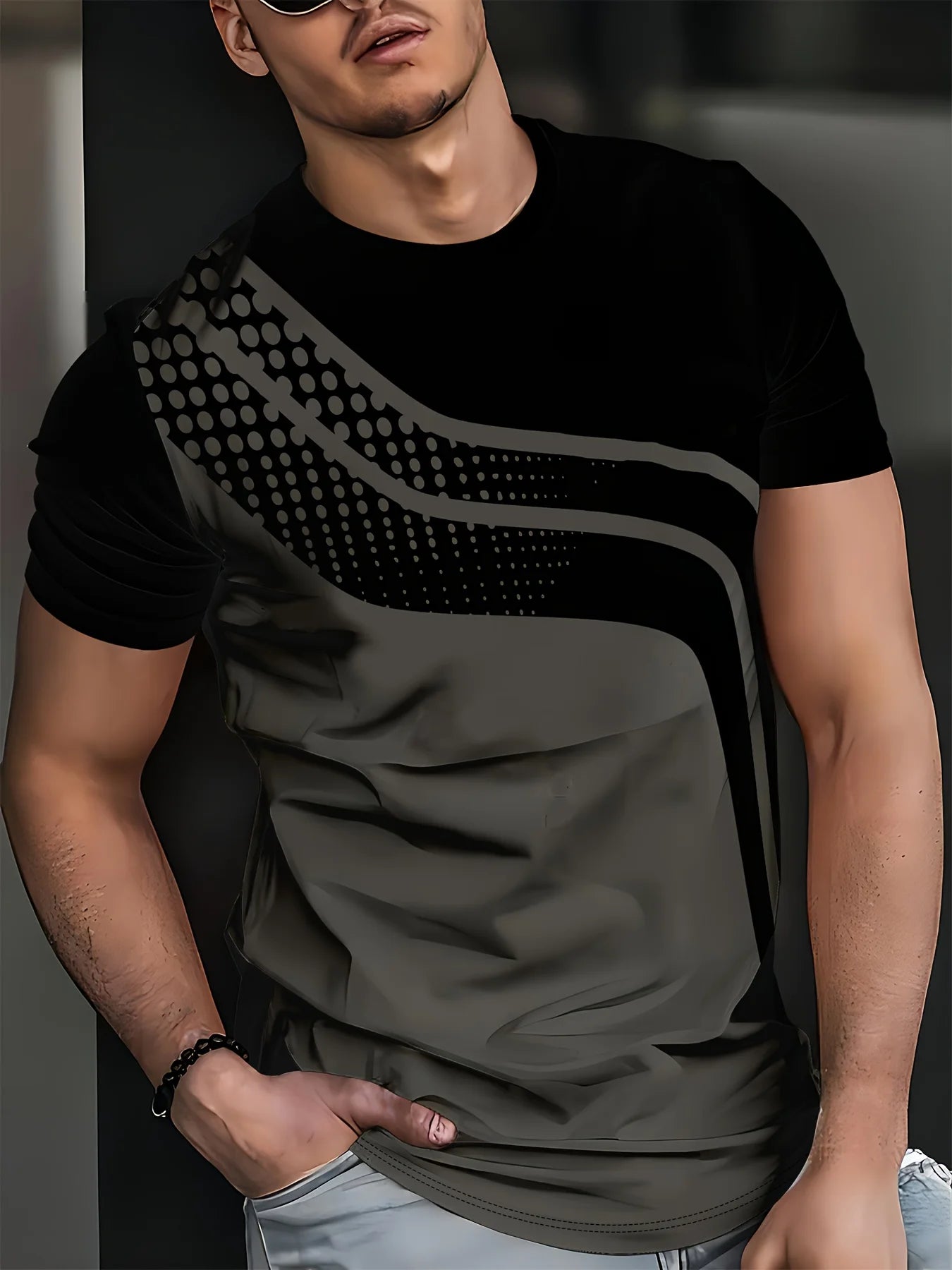 Footmax Men's Breathable Striped T-Shirt - Digital Print Short Sleeve Tee - footmaxldn