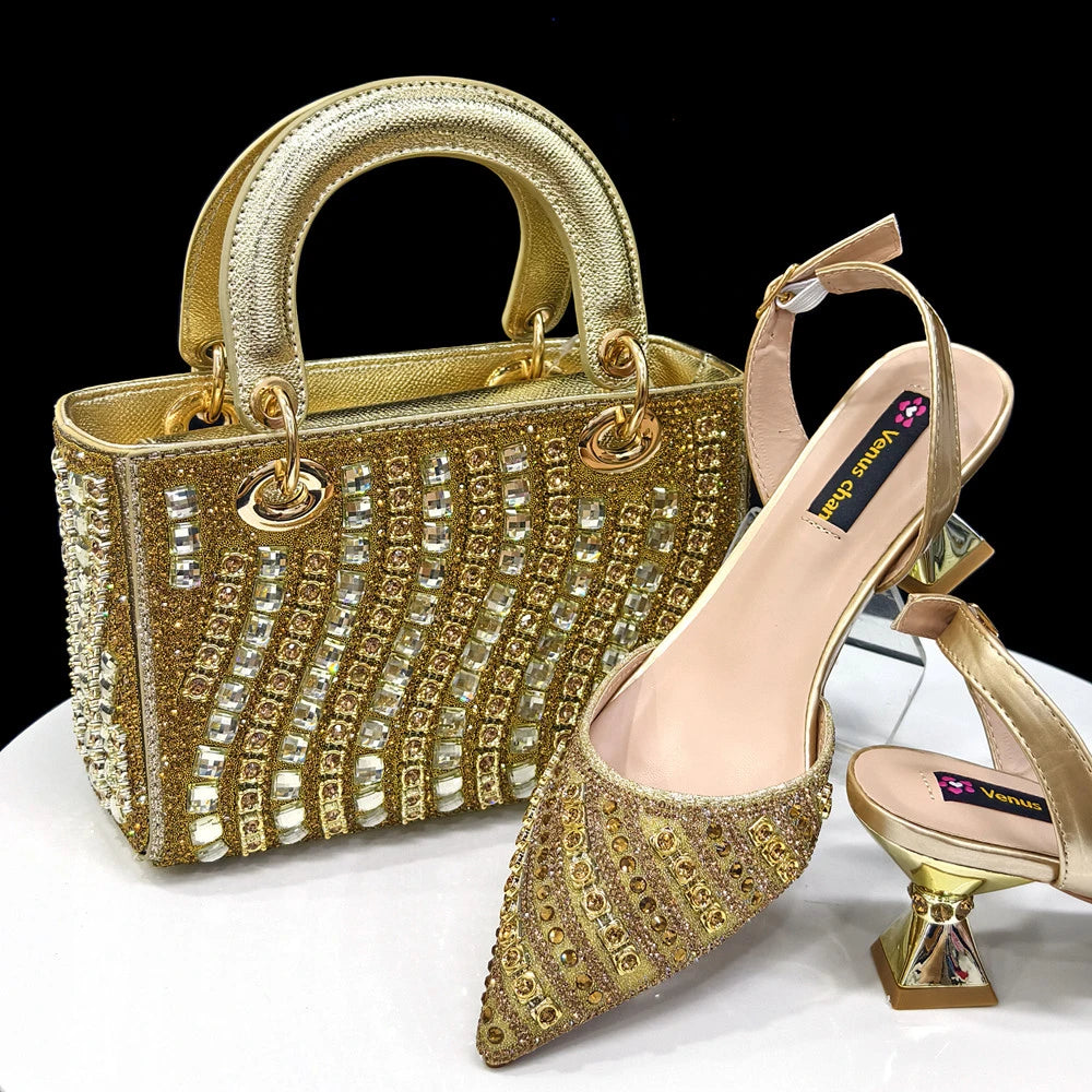 Footmax Fuchsia Rhinestone Heel Shoes & Bag Set - Italian Fashion 2025 - footmaxldn