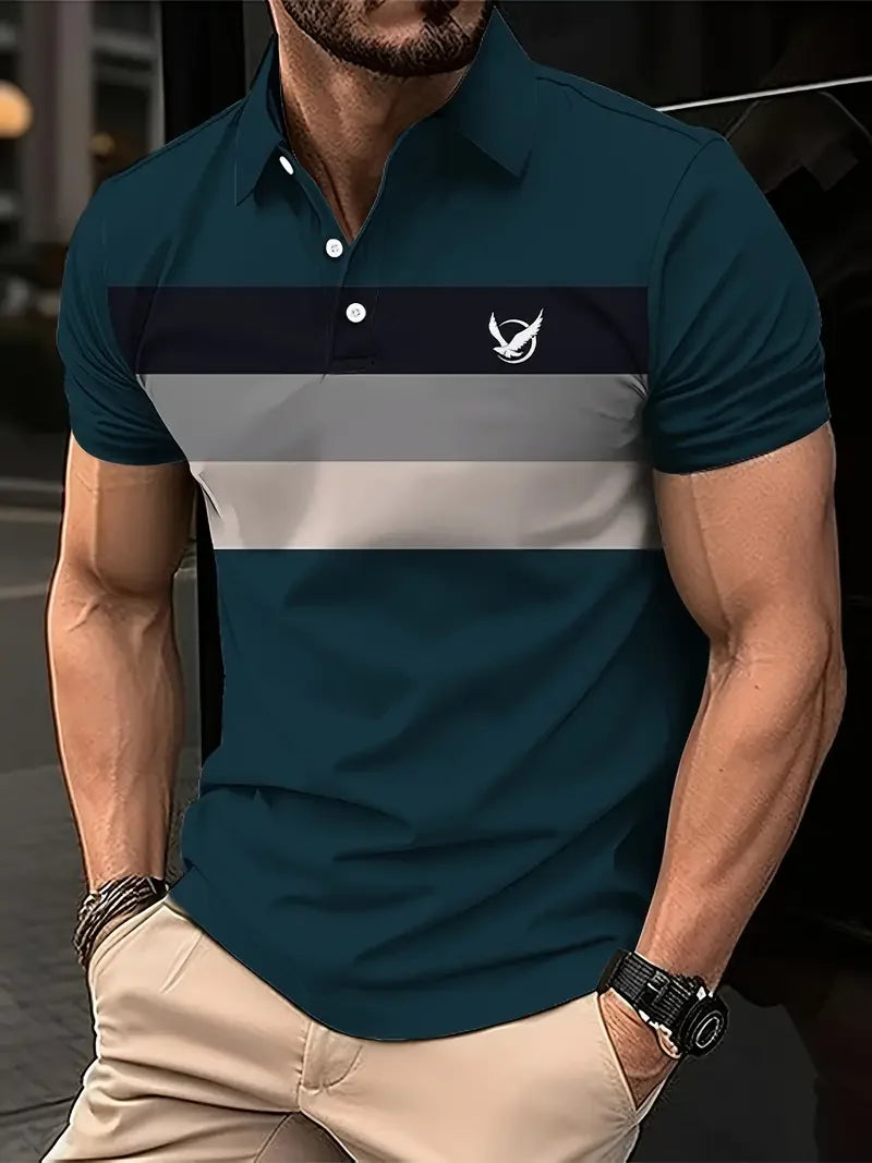 Footmax Men's Bird Pattern 3D Print Polo Shirt - Casual Short Sleeve Button Up - footmaxldn