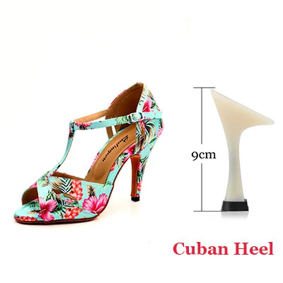 Footmax Tropical Print Satin Salsa Dance Shoes - Women's Latin Ballroom Sandals - footmaxldn