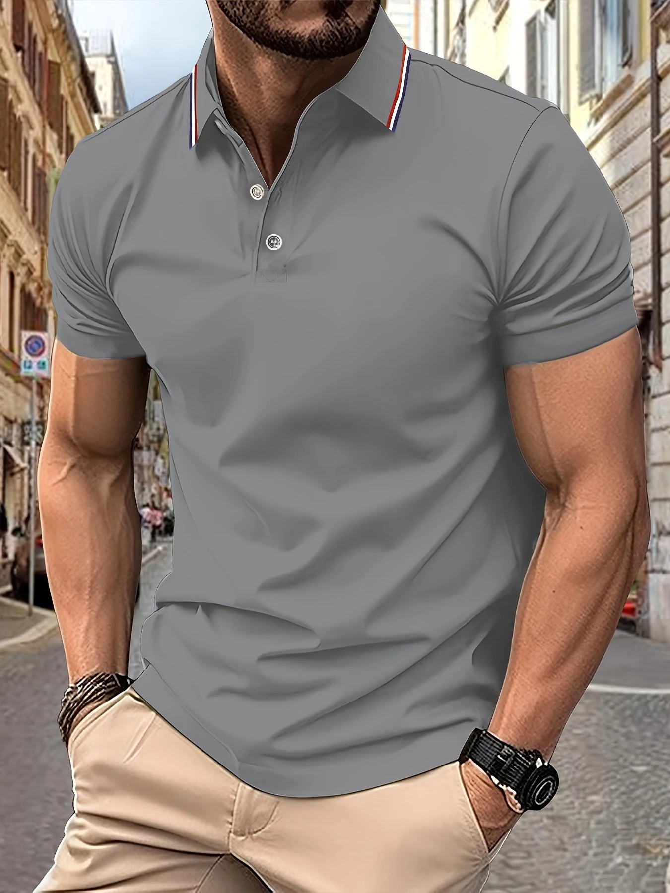 Footmax Men's Striped Collar Polo Shirt - Breathable Summer Business Casual - footmaxldn