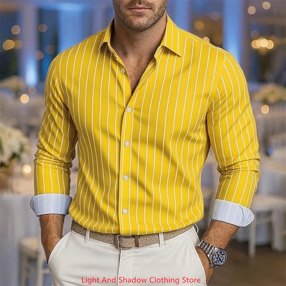 Footmax Men's Striped Business Casual Long Sleeve Shirt - Premium Comfort Dress Shirt