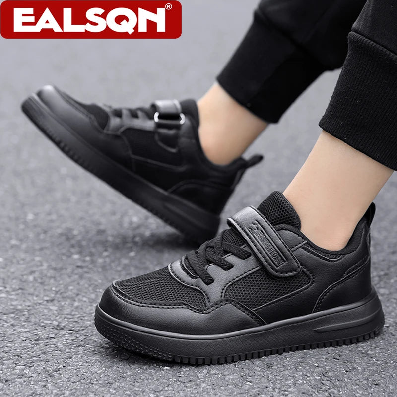 Footmax Kids Black Sports Shoes - Non-Slip Lightweight Tennis Trainers for Boys & Girls - footmaxldn