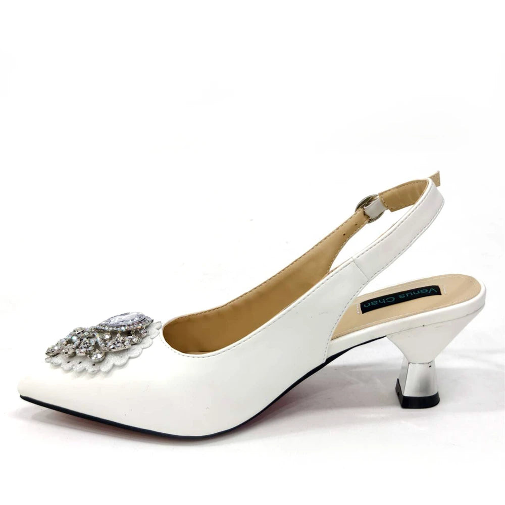 2024Sweet Party Style African Women's Shoes Bags Rhinestone Embellished Pointed Toe Heels Square Clutch Bag