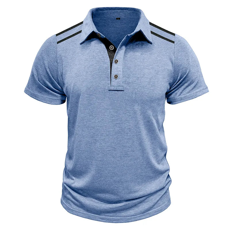 Footmax Men's Retro Color Block Polo Shirt - Short Sleeve Lapel Button Casual Summer - footmaxldn