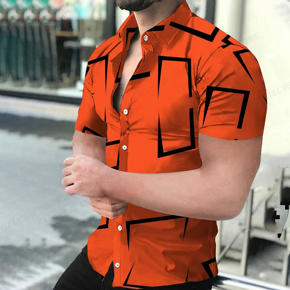 Footmax Men's Geometric 3D Print Hawaiian Shirt - Short Sleeve Beach Shirt