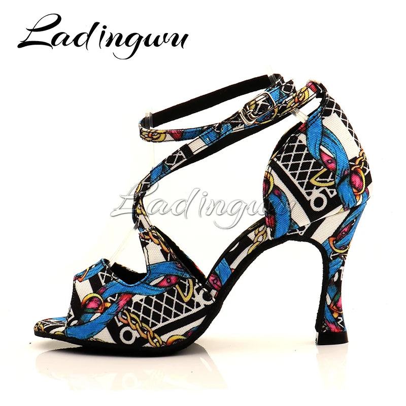 Footmax Women's Latin Dance Shoes - Black Cuban Heel Ballroom Sandals - footmaxldn
